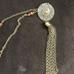 Long gold, layered necklace